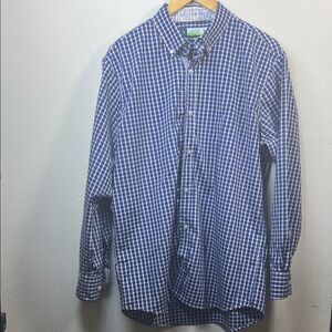 Tailorbyrd Men's L Navy Checkered Casual Shirt button up performance Tailor Byrd